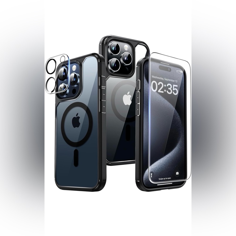 TAURI 5 in 1 for iPhone 15 Pro Case, [Not Yellowing] with 2X Screen Protectors